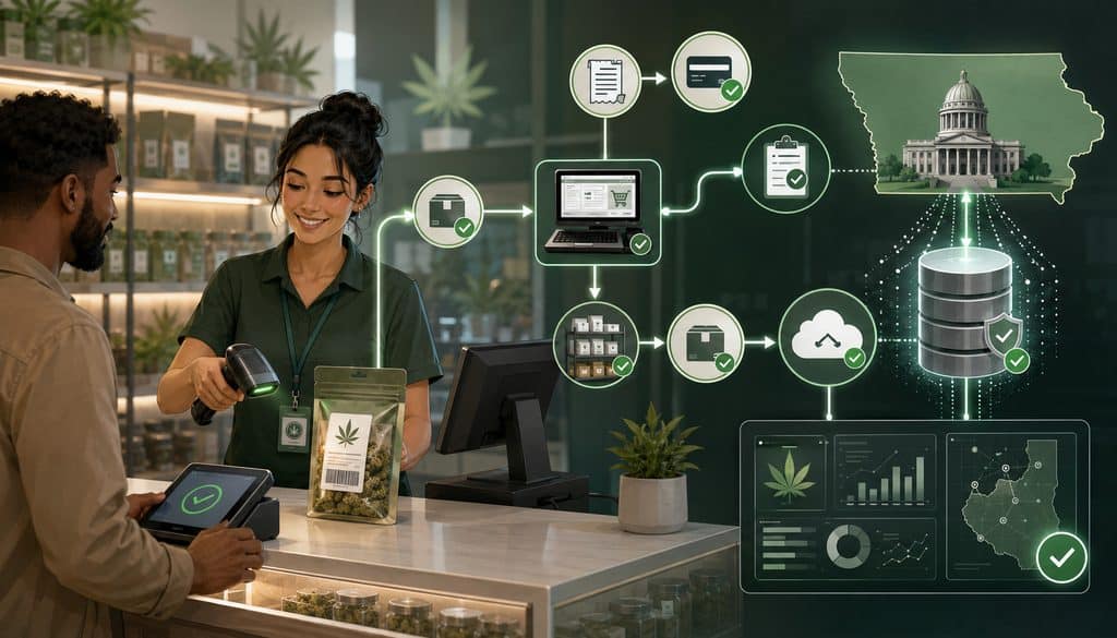 Cannabis sale tracking from package scan to state compliance record